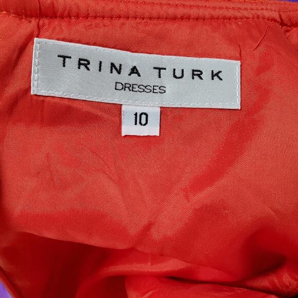 Trina Turk Red Orange Striped Tapestry Fringe Sheath Dress Womens 10 - Picture 8 of 9